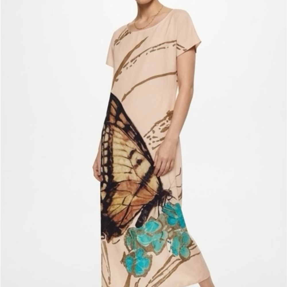Women's Beige Butterfly Print Maxi‎ Dress